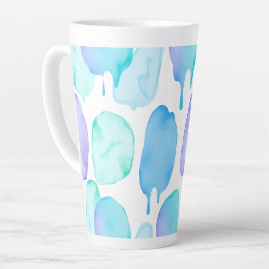 Blue Turquoise Watercolor Droplet Pattern カフェラテマグ (左アングル)