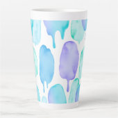 Blue Turquoise Watercolor Droplet Pattern カフェラテマグ (正面)