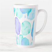 Blue Turquoise Watercolor Droplet Pattern カフェラテマグ (右)