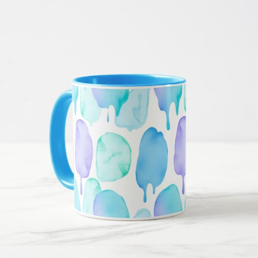 Blue Turquoise Watercolor Droplet Pattern マグカップ (正面左)