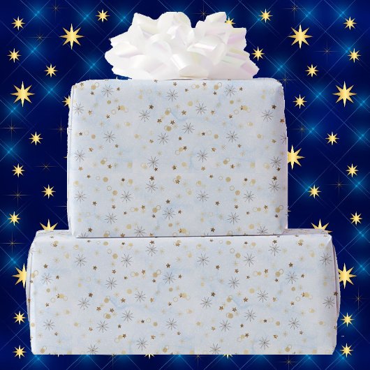 Blue Twinkling Stars Holiday Giftwrap ラッピングペーパー