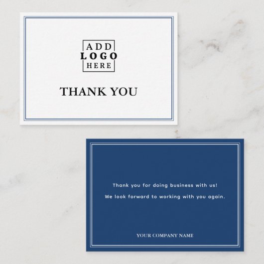 Blue Two Border Business Logo Thank You   ノートカード (正面/裏面)