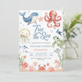 Blue Two The Sea Ocean Animals 2nd Birthday 招待状 (スタンド正面)