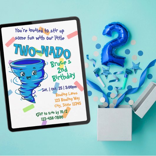 Blue TwoNado, 2nd birthday invitation 招待状