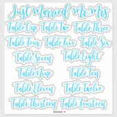Blue Typography Just Married, Mr & Mrs and Table シール (シート)