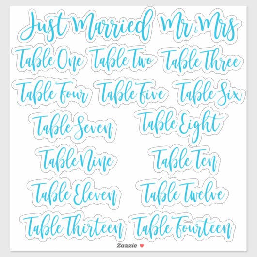 Blue Typography Just Married, Mr & Mrs and Table シール (シート)