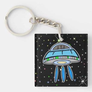 Blue UFO with Starry night Outer Space Keychain キーホルダー