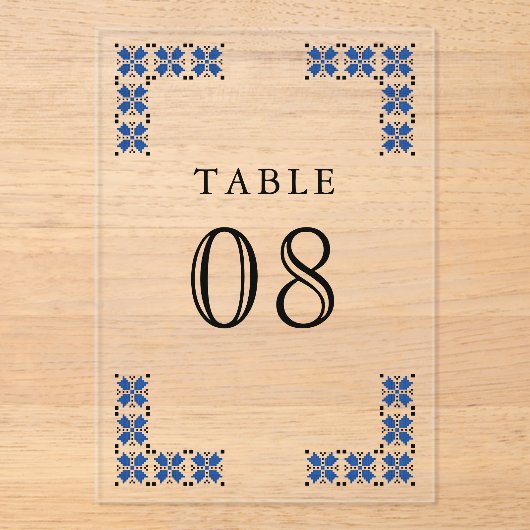 Blue Ukrainian Wedding Acrylic Table Number アクリル招待状 (正面)