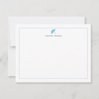 Blue Umbrella Border Personalized Stationery ノートカード