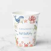 Blue Under The Sea Animals Ocean 1st Birthday 紙コップ (裏面)