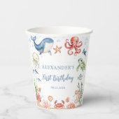 Blue Under The Sea Animals Ocean 1st Birthday 紙コップ (正面)
