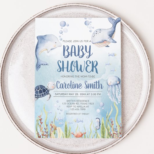 Blue Under the Sea Baby Shower 招待状