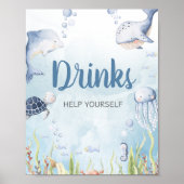 Blue Under the Sea Baby Shower Drinks Sign ポスター (正面)