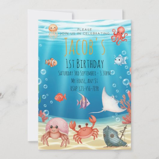 Blue Under the Sea birthday 招待状 (正面)