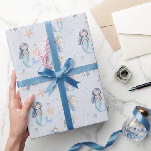 Blue Under the Sea Mermaid Birthday ラッピングペーパー (ギフト)