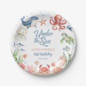 Blue Under The Sea Ocean Animals Birthday  ペーパープレート (正面)