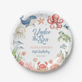 Blue Under The Sea Ocean Animals Birthday  ペーパープレート