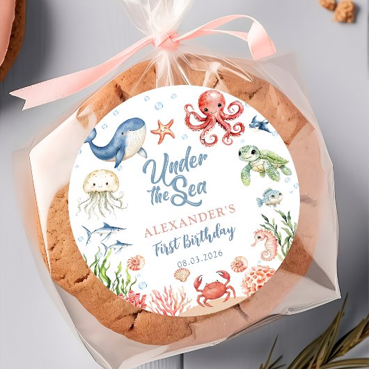 Blue Under The Sea Ocean Animals Birthday ラウンドシール