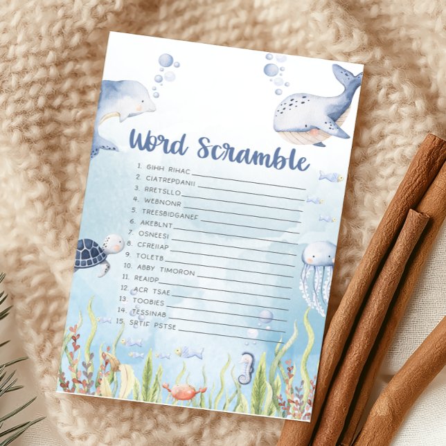 Blue Under the Sea Shower Word Scramble Game (Under the Sea Baby Shower Game)