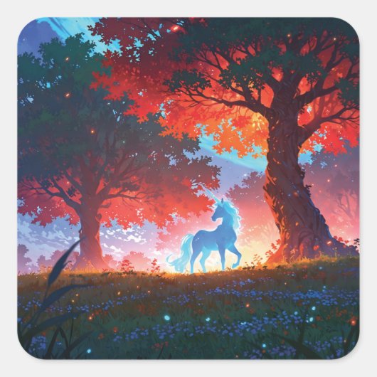 Blue unicorn in the forest スクエアシール (正面)