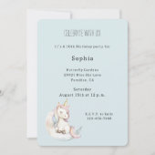 Blue Unicorn on Cloud Birthday 招待状 (正面)