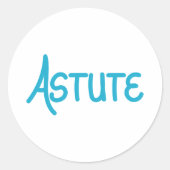 Blue unique Hand Lettered Vocabulary Astute ラウンドシール (正面)