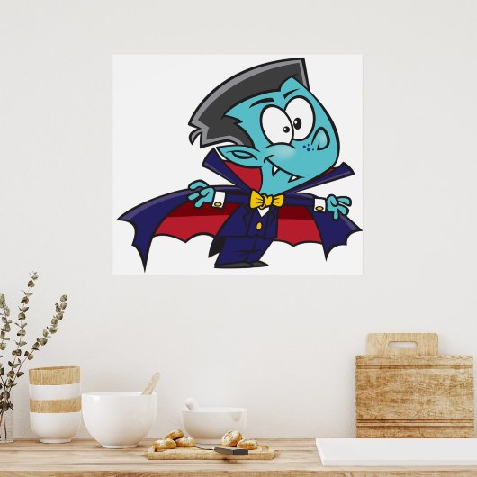 Blue Vampire Boy with Cape Cute Dracula ポスター (キッチン)
