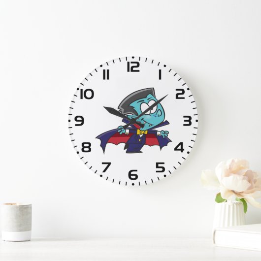 Blue Vampire Boy with Cape Cute Dracula ラージ壁時計 (ホーム)