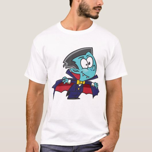 Blue Vampire Boy with Cape Cute Dracula Tシャツ (正面)
