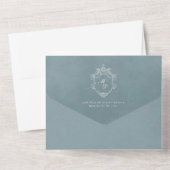 Blue Velvet Elegant Baroque Ornament Wedding オールインワン招待状 (裏面)