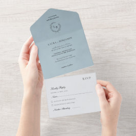 Blue Velvet Laurel Wreath Minimalist Wedding オールインワン招待状
