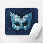 Blue Venetian Mask on Blue Damask Background マウスパッド (マウス)