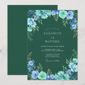 Blue Verdant Floral Arch Wedding 招待状 (正面/裏面)