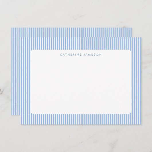 Blue Vertical Stripes Coastal Monogram ノートカード (正面/裏面)