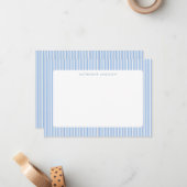 Blue Vertical Stripes Coastal Monogram ノートカード (正面/裏面インサイチュ)