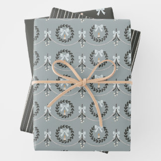 Blue Victorian Mistletoe and Wreath Gift Wrap ラッピングペーパーシート