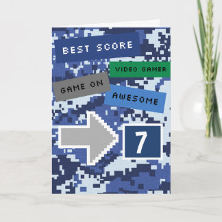 Blue Video Gamer 7th Birthday カード