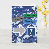 Blue Video Gamer 7th Birthday カード (黄色い花)