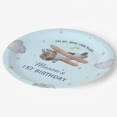 Blue Vintage Airplane Sky 1st Birthday Celebration ペーパープレート (アングル)
