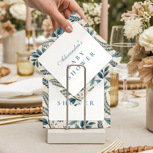 Blue Vintage Botanical Baby Shower スタンダードカクテルナプキン