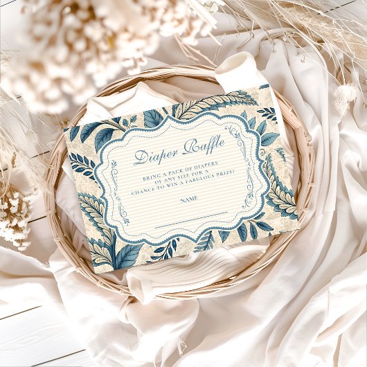 Blue Vintage Botanical Diapper Raffle エンクロージャーカード