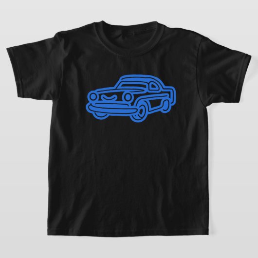 Blue Vintage Car Illustration Tシャツ (レイダウン)
