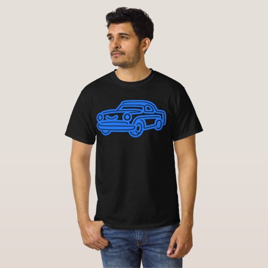 Blue Vintage Car Illustration Tシャツ (正面フル)