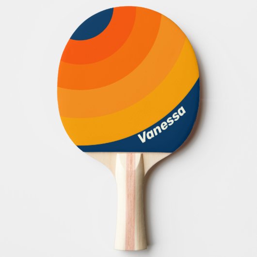 Blue Vintage Circle Stripe with Name 卓球ラケット (正面)