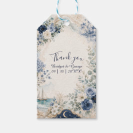 blue Vintage Coastal Sailboat Blue floral Wedding ギフトタグ