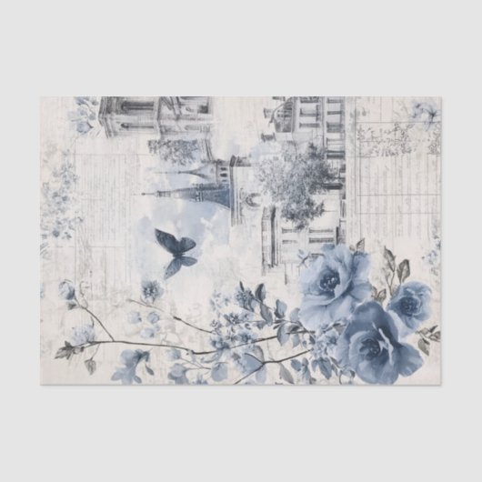 Blue Vintage Collage with Roses and Architecture 薄葉紙 (正面)