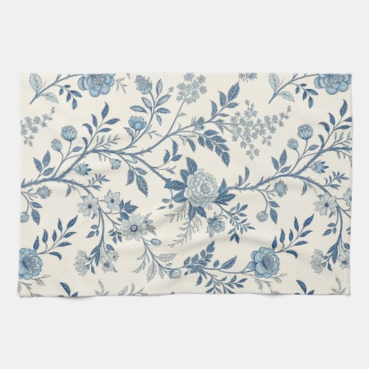 Blue Vintage Floral Pattern キッチンタオル (横)