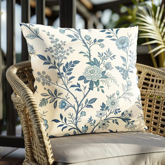 Blue Vintage Floral Pattern クッション