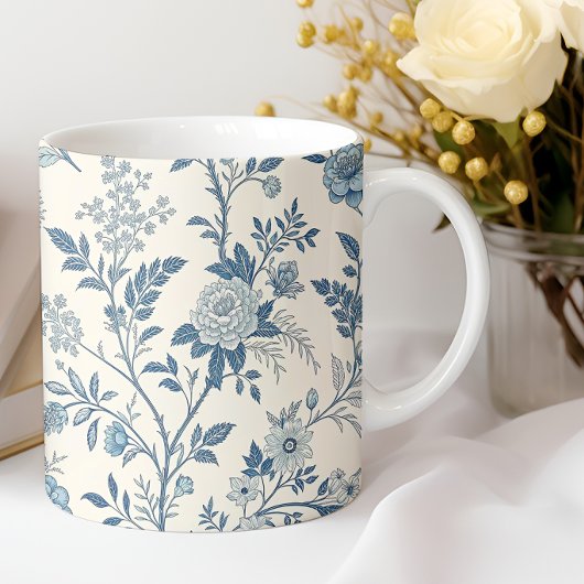 Blue Vintage Floral Pattern コーヒーマグカップ