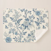 Blue Vintage Floral Pattern シェルパブランケット (正面(横))
